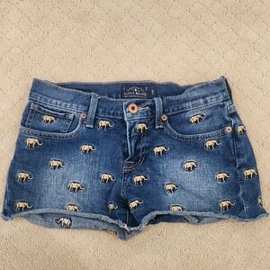 Lucky Brand Blue Denim Shorts with Cream Elephant Embroidery Size 0/25